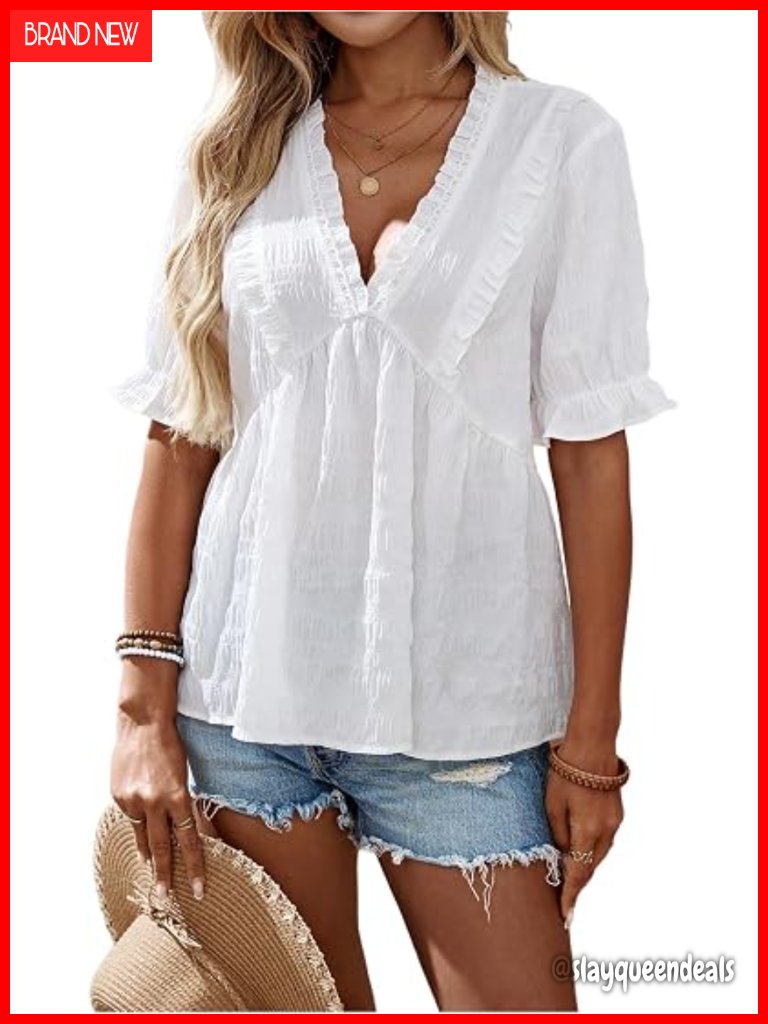 Ruffle Sleeve V Neck Peplum Boho Blouse Summer Vacation Top